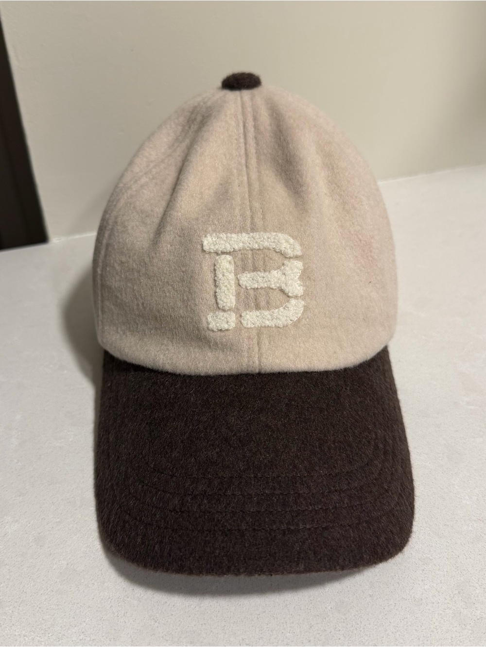 Women’s Two-Tone Beige and Brown Wool Blend Baseball Cap